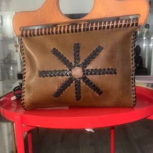 Stylish Brown and Black Leather Clutch